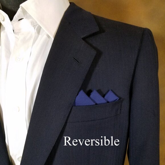NEW Dark Blue 100% Cotton Pre-Folded Pocket Square Handkerchief Insert - Picture 6 of 8